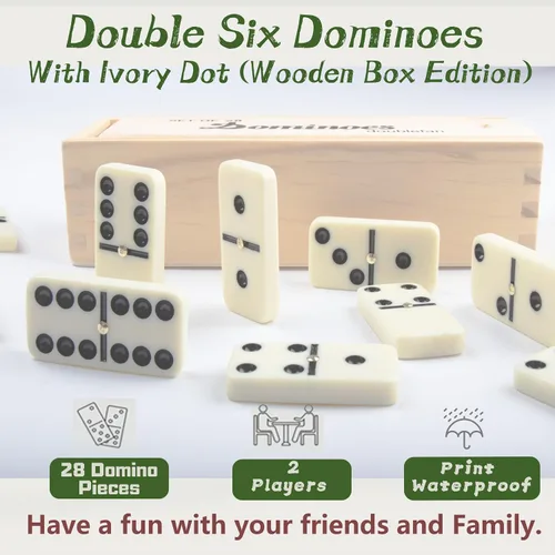 Vista 3 de Smilejoy Juego de dominó para adultos, juego de dominó para juegos de mesa clásicos, juego de dominó doble 6 con 28 piezas y estuche de madera
