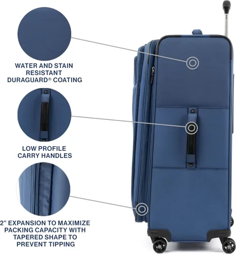 Vista 6 de Travelpro Tourlite Softside Equipaje Expandible con 4 Ruedas Giratorias, Maleta Ligera, Hombres y Mujeres, Azul, Grande a cuadros, 29 pulg., Equipaje