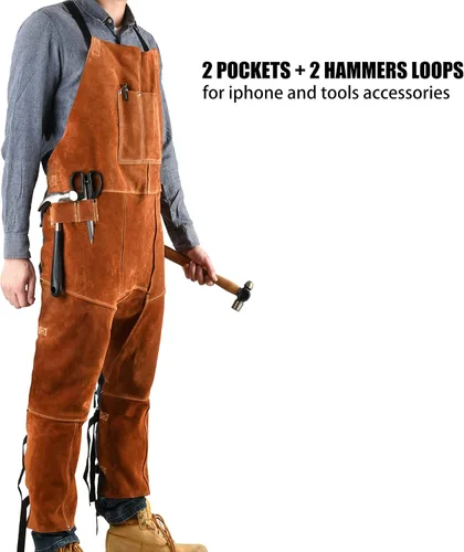 Vista 9 de Delantal de pierna dividida de cuero con mangas de soldadura, protección contra calor y llamas, ajustable de M a XXXL para hombres y mujeres, 24 x