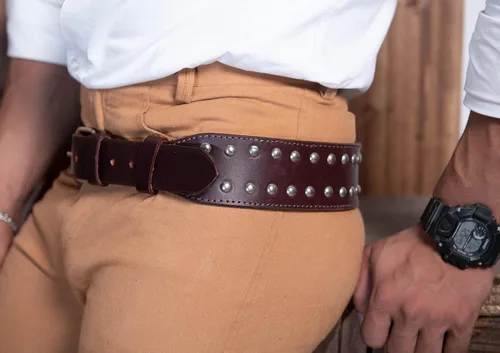 Vista 4 de Hulara Cinturón de cuero genuino oculto para pistolera, cinturón táctico de cuero marrón