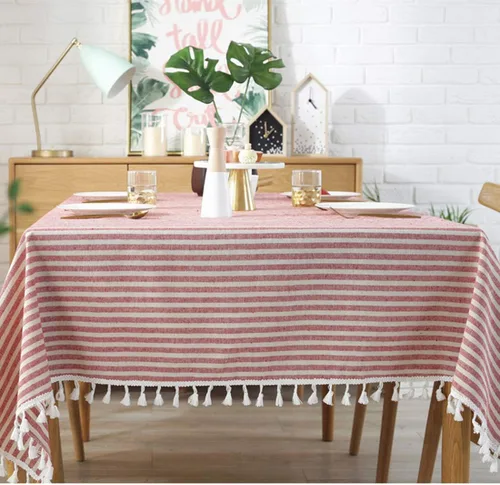 Vista 3 de Sandweek Mantel con borlas de algodón y lino, a prueba de polvo, para decoración de mesa de cocina y comedor