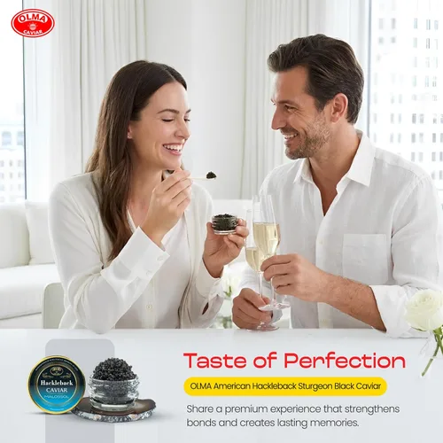Vista 6 de Envío nocturno – Olma American Hackleback Sturgeon Black Caviar – Perlas de grano medio, grado superior, 1 oz / 28 g Dark glossy gray pearls with