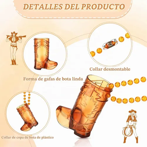 Vista 2 de Sieral 12 Piezas de Vasos de Chupito de Bota en Collar con Cuentas, Collar de Vaso de Chupito de Vaquera de Plástico, Collar de Vaso de Chupito
