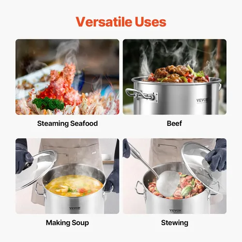Vista 6 de VEVOR Olla de acero inoxidable, ollas de cocina de 24 cuartos, olla de salsa con tapa y asa, olla de grado comercial resistente, tratamiento