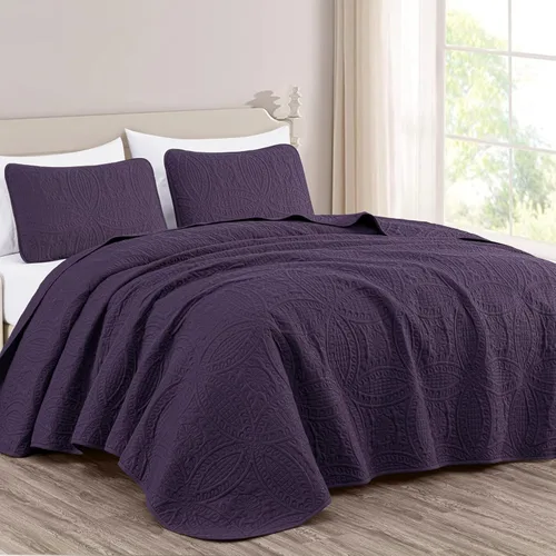 Vista 41 de Chezmoi Collection Austin - Juego de colcha tamaño matrimonial/doble, colcha de microfibra ligera acolchada Pinsonic de 3 piezas, color azul grisáceo