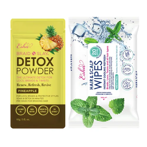 Vista 12 de Esha Kit de desintoxicación – Toallitas para cabello y cuero cabelludo + polvo de desintoxicación de pomelo – Limpieza del cuero cabelludo y cuidado