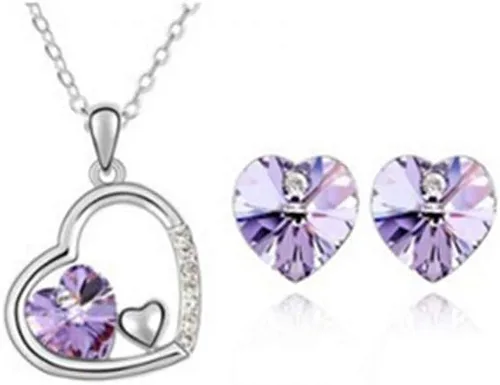 Vista 7 de Juego de collar con colgante de corazón de cristal austriaco para mujer