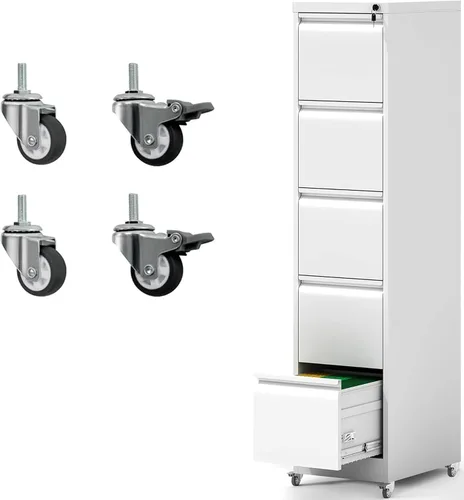 Vista 10 de Archivador de 4 cajones con ruedas, archivador de metal con cerradura y ruedas, almacenamiento rodante para oficina en casa, archivadores verticales