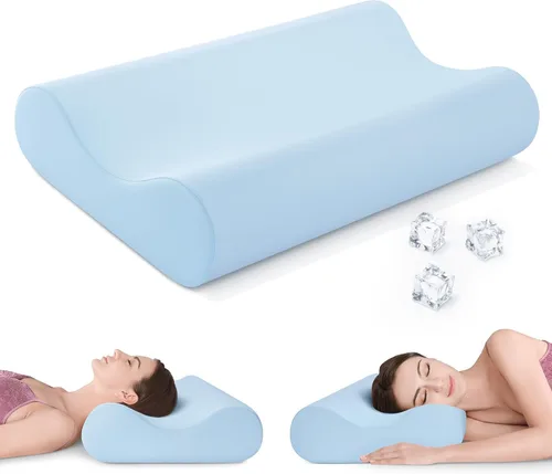 Vista 11 de Almohada de espuma viscoelástica con contorno firme, almohada cervical para aliviar el dolor de cuello, almohadas ortopédicas para dormir de lado
