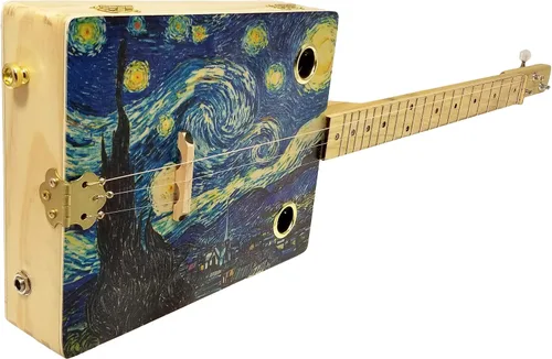 Vista 4 de Noche estrellada" de 3 cuerdas ilustrada Cigar Box Guitar - Serie de Bellas Artes