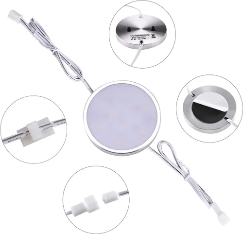 Vista 2 de Accesorio de iluminación LED para debajo del mostrador, paquete de 3 luces conectables con cable para debajo del gabinete para cocina, luces