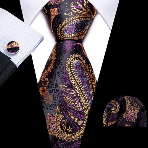 Vista 133 de Barry.Wang - Juego de corbata de seda para hombre, diseño de cachemira, pañuelo y gemelos de bolsillo