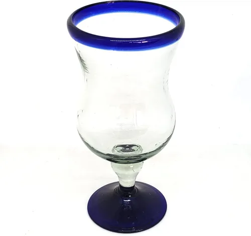 Vista 2 de Copas de agua con borde azul cobalto de 11 onzas (juego de 6), vidrio reciclado, sin plomo, sin toxinas (copa curvada de 11 onzas)