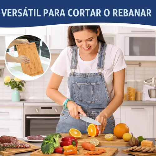 Vista 7 de Hiware Juego de 4 tablas de cortar de bambú extra grandes para cocina, tabla de cortar resistente con ranura para jugos, juego de tablas de cortar