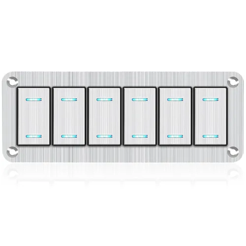 Vista 30 de Panel de interruptor basculante de aluminio de 2 vías, impermeable, precableado con retroiluminación azul, interruptor de palanca