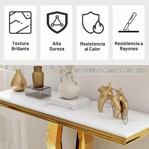 Vista 6 de ACEDÉCOR Mesa consola dorada con mesa brillante para sala de estar, pasillo