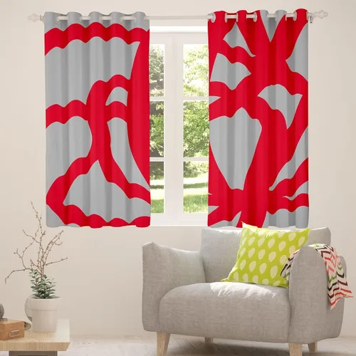 Vista 4 de jejeloiu Cortinas grises y rojas para dormitorio, sala de estar (2 paneles, 38 x 45 pulgadas), cortinas opacas con rayas geométricas, cortinas