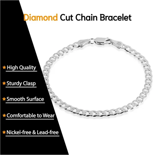 Vista 7 de QUADRI Pulsera de cadena de eslabones cubanos para hombres y mujeres, 0.197 in o 0.276 in, plata de ley 925, fabricada en Italia, 7-9 pulgadas