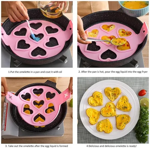 Vista 2 de Moldes antiadherentes para panqueques, molde de silicona para huevos fritos, reutilizable, para hacer panqueques, anillo de huevo, herramientas