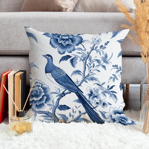 Vista 4 de ArogGeld Funda de cojín azul índigo floral y pájaro azul marino chinoiserie chinoiserie peonía cuadrada almohada tradicional china china europea