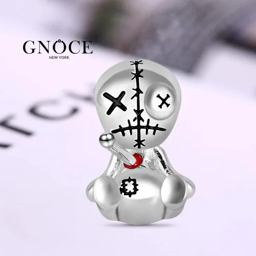 Vista 2 de GNOCE Dije de muñeca Voodoo de plata de ley 925 con dije de cuentas para mujer pulseracollar regalos de Halloween para niñas esposa hija Plata