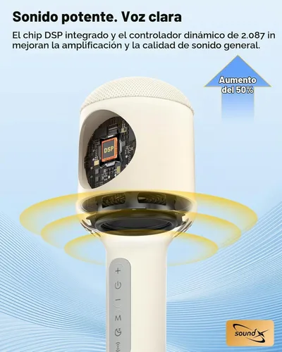 Vista 2 de Micrófono de karaoke inalámbrico Bluetooth con luces dinámicas, micrófono de mano portátil, 6 efectos de sonido, batería de 10 horas, perfecto
