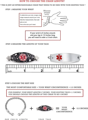 Vista 2 de LinnaLove Cadena intercambiable de acero inoxidable para pulseras de identificación de alerta médica para mujeres y hombres