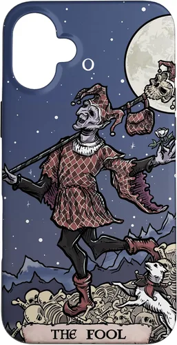 Vista 22 de iPhone 16 The Fool Tarot Card Halloween Court Jester Spooky Gothic Case