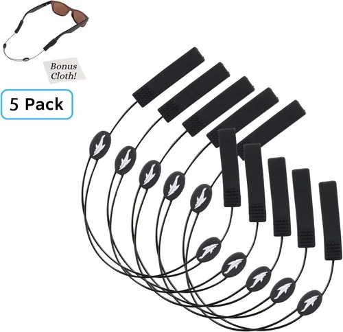 Vista 2 de Correa ajustable para lentes (estilo tiburón) – Correa de gafas de sol sin cola – Soporte de cuerda para gafas – Con paño de limpieza de gafas