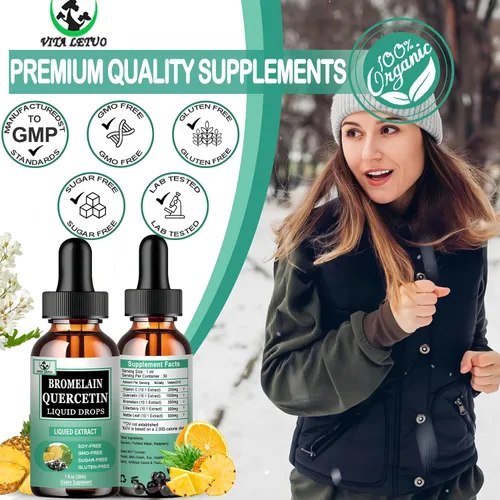 Vista 4 de Gotas líquidas de quercetina, quercetina con bromelina, suplementos líquidos de vitamina C de hoja de ortiga de saúco, gotas líquidas de quercetina