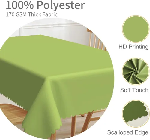Vista 3 de 52x70inches Apple Green Tablecloth Heavy Duty Washable Polyester Fabric Table Cloth Rectangular Solid Color Table Cover for Kitchen Dining Room