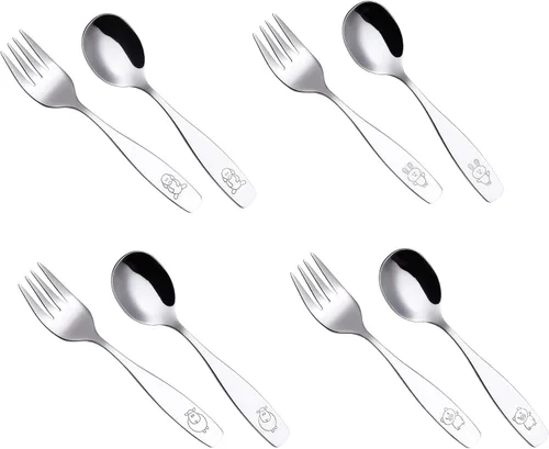 Vista 11 de ANNOVA Cubertería para niños con acabado mate, de alta calidad, de acero inoxidable, tenedores, cucharadas, utensilios para niños, oxidados