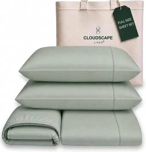 Vista 54 de Cloud Scape Linen - Juego de sábanas de algodón egipcio de doble capa, tamaño individual, tejido de satén de fibra larga, juego de 3 piezas, ropa
