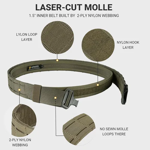 Vista 4 de VOTAGOO Cinturón táctico de batalla con hebilla de liberación rápida sistema MOLLE, cinturón resistente para pistola