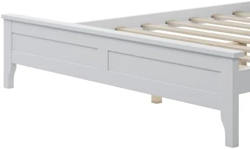 Vista 5 de Majnesvon Cama de plataforma de tamaño matrimonial con cabecera y estribo, cama de plataforma de madera maciza blanca de estilo conciso tradicional