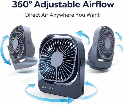 Vista 5 de Ventilador de escritorio portátil, ventilador pequeño inalámbrico recargable por USB de alta capacidad con rotación de 360°, ventilador personal Azul