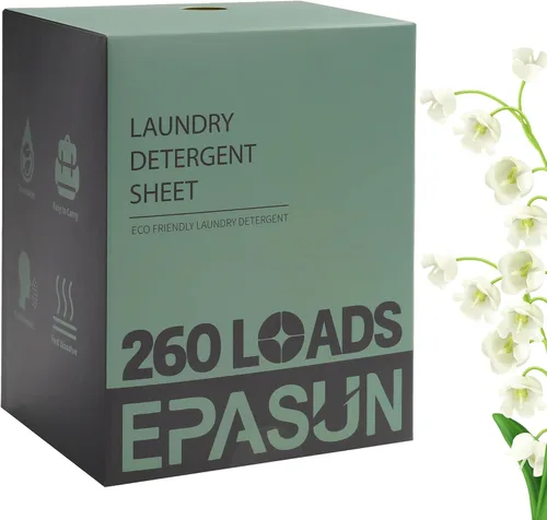 Vista 8 de Hojas de detergente para ropa de 260 cargas, aroma fresco, tiras de jabón ecológicas sin líquido, a base de plantas, suministros de lavado