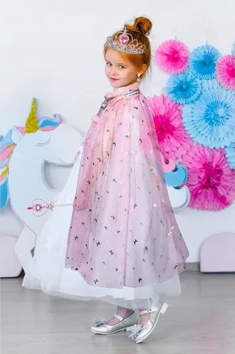 Vista 5 de Latocos Capa de princesa para niñas, capa de princesa con corona de tiara para niñas pequeñas, juego de simulación, Navidad, cosplay, accesorios