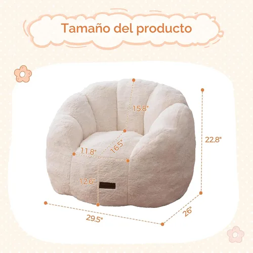 Vista 2 de MAXYOYO Puf para niños, sofá de puf en forma de floral, sofá de felpa de piel sintética para niños y niñas, sofá acogedor para guardería, Beige