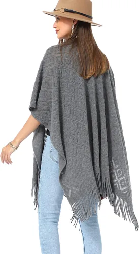 Vista 29 de Soul Young - Chal de punto para mujer, poncho con flecos y capa