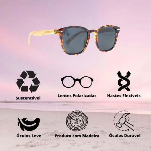 Vista 3 de Gafas de sol modernas Turtle con brazos de madera ligeros y cómodos, Mônica MafiawooD, Marrón y tortuga
