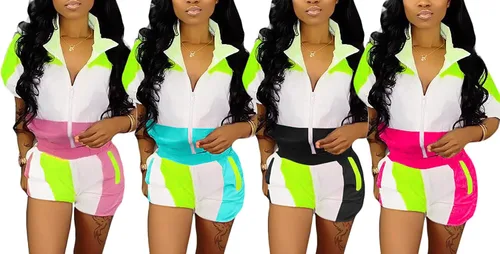 Vista 4 de VOIKERDR Conjunto de 2 piezas para mujer, conjunto ligero rompevientos sin botones, chaqueta corta