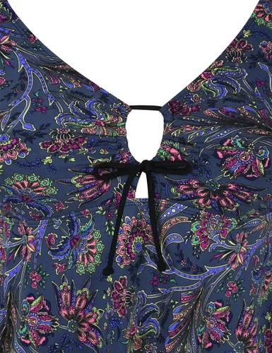 Vista 6 de Firpearl Trajes de baño tankini para mujeres, modestos y fluidos, espalda cruzada, talla plus, top de traje de baño Azul y rojo floral.