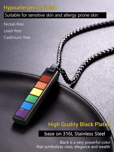 Vista 7 de PROSTEEL Collar de acero inoxidable de plata de ley 925, joyería de orgullo gay LGBT, collar con colgante de arco iris, regalo para hombresmujeres