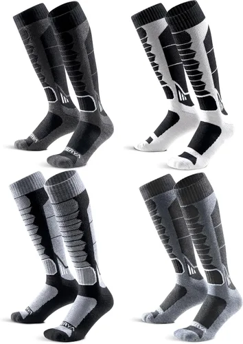 Vista 10 de Calcetines de lana de merino para esquí para hombres, mujeres y jóvenes - Calcetines térmicos de snowboard con amortiguación completa por encima