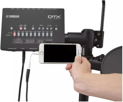 Vista 3 de Yamaha DTX402K juego de batería electrónica con más de 400 sonidos premium personalizables, USB Audio/MIDI, pads silenciosos, pedal de bombo