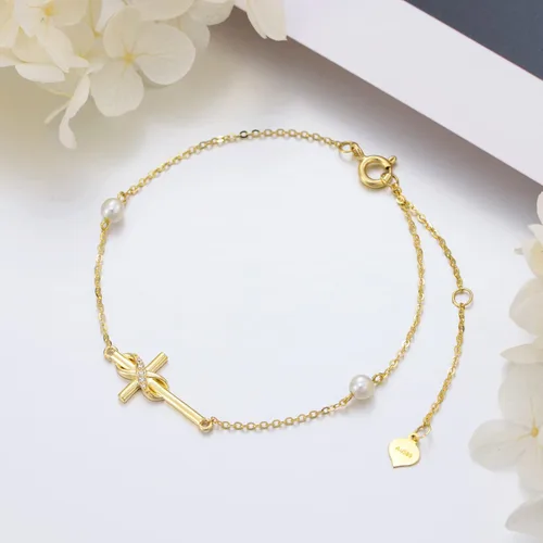 Vista 4 de Pulsera de oro de 14 quilates con dijes de oro real, joyería de Navidad, regalos para mujeres y niñas