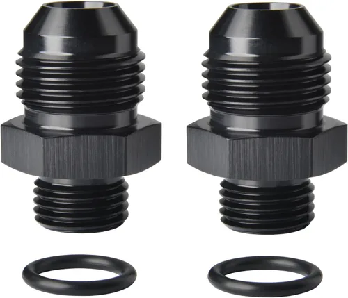 Vista 32 de 4AN macho a 4AN ORB con junta tórica Boss adaptador de riel de bomba de combustible de aluminio negro