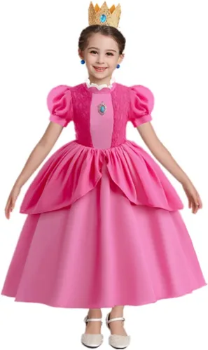 Vista 8 de Disfraz de princesa melocotón para niñas, vestido de princesa melocotón con accesorios corona y aretes