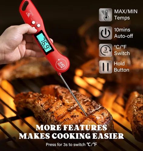 Vista 6 de DOQAUS - Termómetro de carne (actualizado 2021), termómetro de comida de lectura instantánea para cocinar, termómetro digital de cocina con pantalla